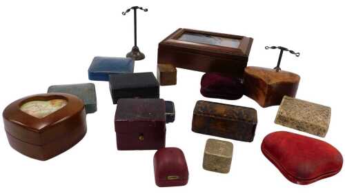 Various late 19th and early 20thC and other jewellery boxes, a blue leather example with gilt...