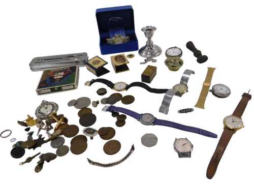 Various collectable items, pocket watches, etc., an early 20thC chronometer, lever open-faced...