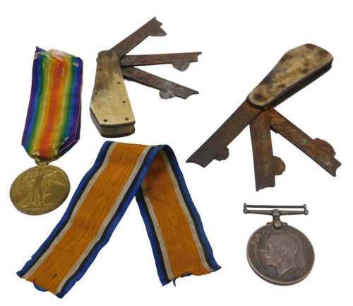 Two WWI medals, comprising Campaign and Victory medals, each similarly marked PTE R H Broughton...