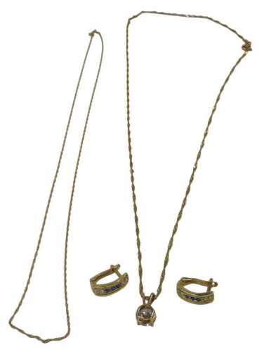 Three items of 9ct gold and other jewellery, comprising a 9ct gold fine link neck chain, 44cm...