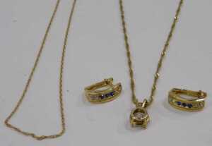 Three items of 9ct gold and other jewellery, comprising a 9ct gold fine link neck chain, 44cm... - 2