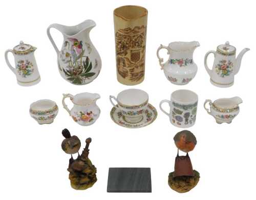 Various pottery and effects, Portmeirion Botanic Gardens jug, 20cm high, a Royal Crown Derby...