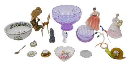 Various pottery and effects, Royal Worcester figure Spring Fair, matt finish, printed marks...