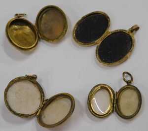 Four lockets, comprising a 9ct gold floral locket with white gold flower decoration, 2cm x 1.5cm,... - 2