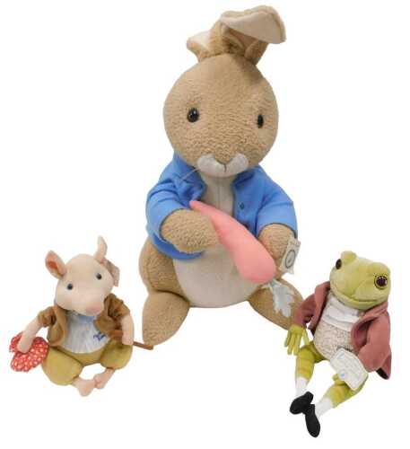 Various soft toys, Beatrix Potter Rainbow Designs toys, Jeremy Fisher, enlarged Peter Rabbit,...