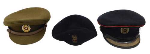 Military hats, etc., a Gieves & Hawkes beret, with raised badge in navy, 24cm wide, a Herbet...