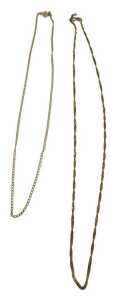 Two 9ct gold fine link chains, one 42cm long, the other 40cm long, 3g. (2)