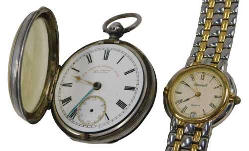 A Victorian silver Express English lever open-faced pocket watch, with 5cm diameter Roman...