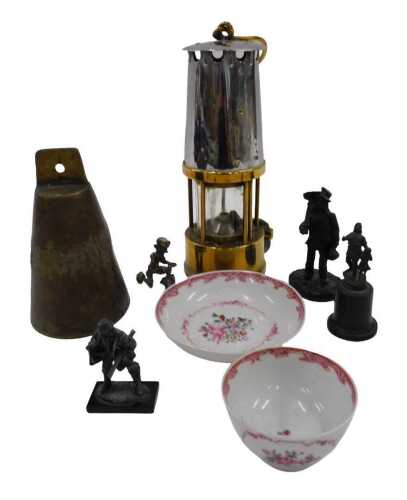 Various metalware, etc., an early 19thC export porcelain tea bowl and saucer profusely decorated...
