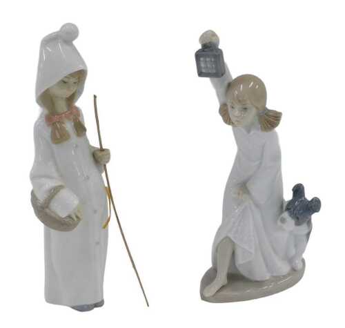 A Lladro figure group, Shepherdess with Basket, numbered 4678, 24cm high, and a Nao figure of a...