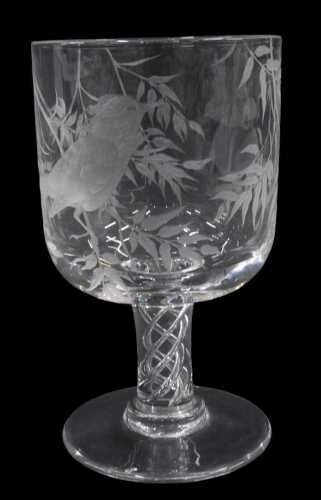 A Michael Fairbairn Seychelles Paradise sky catcher etched goblet, the heavy bell shaped body...