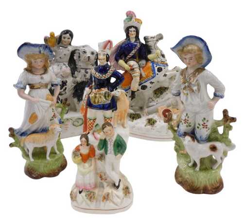 Various 19thC and other Staffordshire pottery and effects, various figure groups, Continental...
