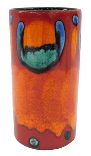 A Poole pottery Delphis style Volcano pattern vase, of cylindrical form, 19cm high.