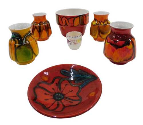 Various Poole pottery Delphis vases, a small planter on red ground, 9cm high, various other...