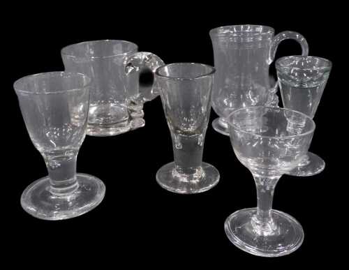 Various glassware, an illusion penny lick or order of ceremony glass, with bell shaped bowl, on...