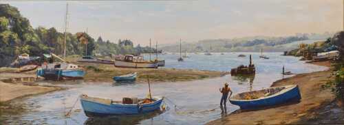Nancy Bailey (1913-2012). Blue Boats Penpol, oil on canvas, signed, attribution and further...