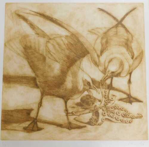 Katrina Cook (20thC). Octopussy, limited edition dry point, 10/10, signed and numbered to the...