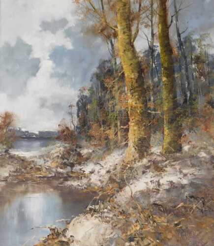 A Homi (20thC School). Continental landscape winter scene, oil on canvas, indistinctly signed,...