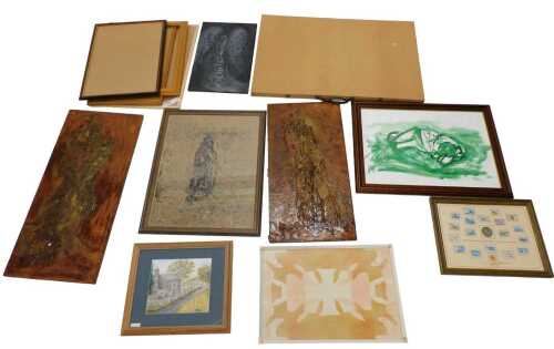 20th School. Post modern, landscape, collage, mixed media, unsigned, 79cm x 47cm, and another...