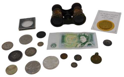 Various coins, commemorative crowns, etc., an 1880 silver American dollar, Victorian half crown...
