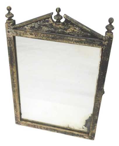A rustic architectural design wall mirror, the plain glass in a broken pedimented frame,...