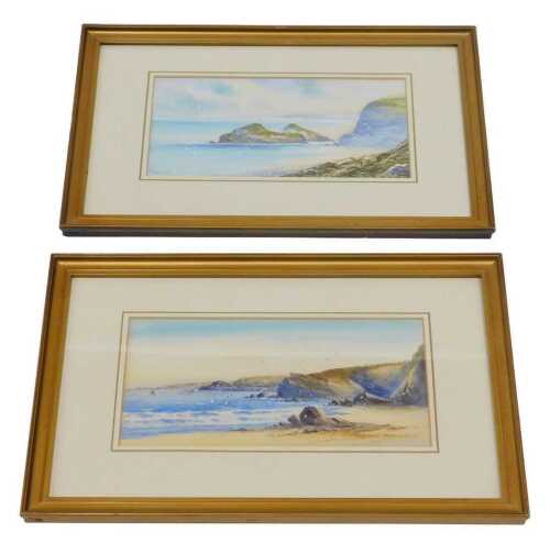 T Leyton (20thC). Seascape, seagulls before cliffs, gouache, signed, 12cm x 23cm, and another....