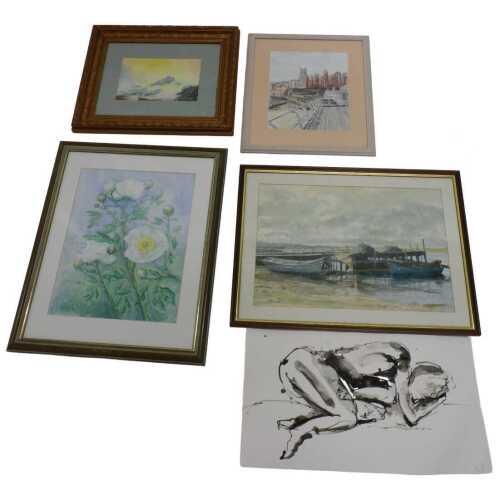 20thC School. Summer landscape, hills before castle, watercolour, unsigned, 16cm x 23cm, and...