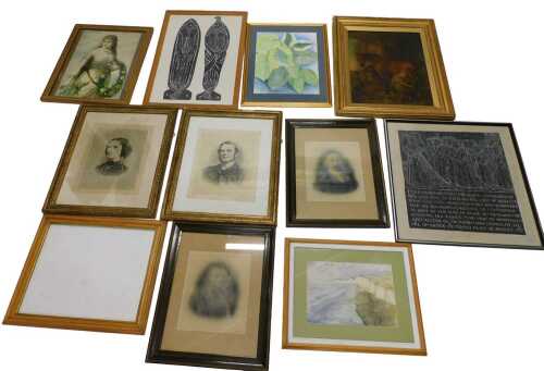20thC School. Margery Belassis, brass rubbing, 58cm x 34cm, other brass rubbings, oleograph,...