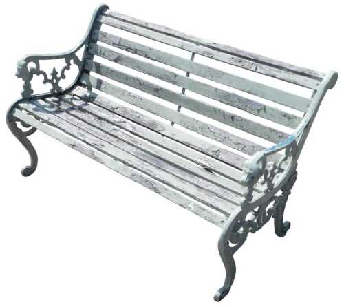 A 20thC iron framed slatted bench, on scroll front legs, painted green, 78cm high, 129cm wide,...