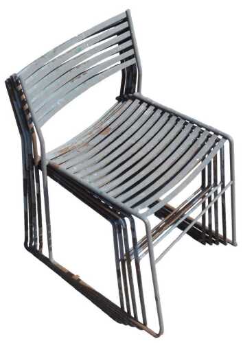 A set of five metal lattice stacking chairs, probably 1960s Italian, 80cm high.
