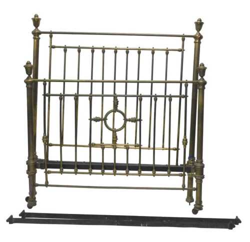 An early 20thC brass and iron aesthetic-style bed, comprising headboard, 152cm wide, and...