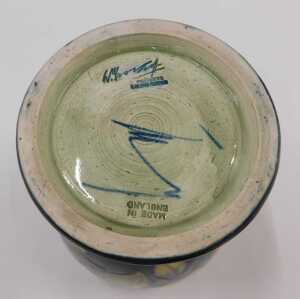 A Moorcroft pottery Clematis pattern goblet vase, on green and blue ground, 15cm high. - 2