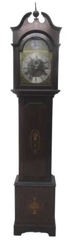 A 19thC mahogany longcase clock, the brass arched dial with a silvered 26cm diameter chapter...