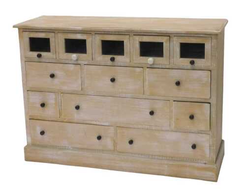 A limed oak finish kitchen side cabinet, with five glazed spice drawers, raised above an...