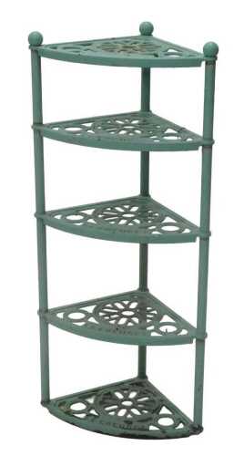 A Le Creuset iron corner pan stand, of pierced form, the five sections united by turned stiles,...