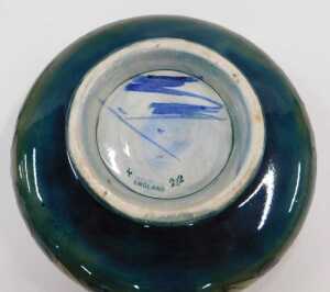 A Moorcroft pottery Leaf and Berry pattern jar and cover, of compressed circular form, on green... - 3