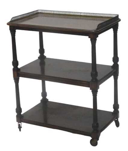 A Victorian walnut buffet, the three part brass galleried crossbanded top, raised above reeded...