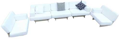 An unusual five piece sofa, with woollen back rest, seats and cushions, and a ply frame, joining...