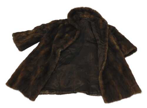 A vintage lady's brown fur coat, partially lined, size unknown, 112cm long.