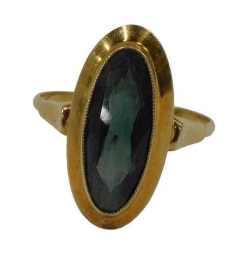 A dress ring, the oval cut faceted dark green stone, in a rub over and rope twist setting,...