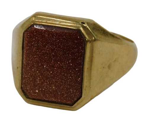 A signet ring, with a hematite intaglio ring head, on a yellow metal band, stamped 585, ring...