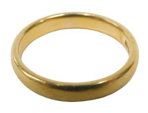A 22ct gold wedding band, of plain design, 4mm width, Birmingham, ring size O&frac12;, 4.9g.