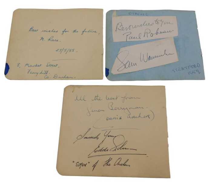 Various autographs, Vivien Leigh, and Laurence Olivier, given to the current vendor when she saw...