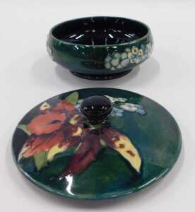 A Moorcroft pottery Frilled and Slipper Orchid pattern jar and cover, of compressed circular... - 2