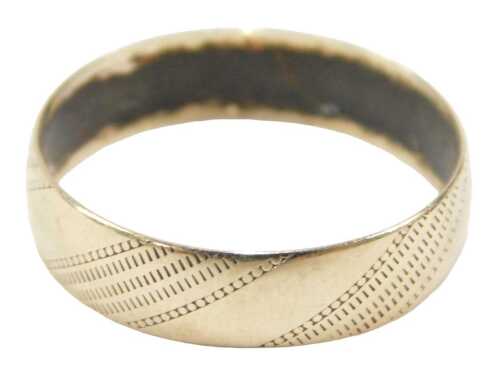 A 9ct gold wedding band, of ball and dash striped design, maker B Bros, bearing import marks,...