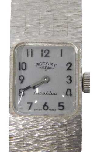 A Rotary Incabloc ladies wristwatch, with a silvered numeric dial, in a plated and brushed case,...
