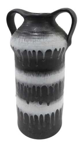 A Carstens fat lava pottery vase, in grey and black drip decoration, marked beneath, 45cm high.