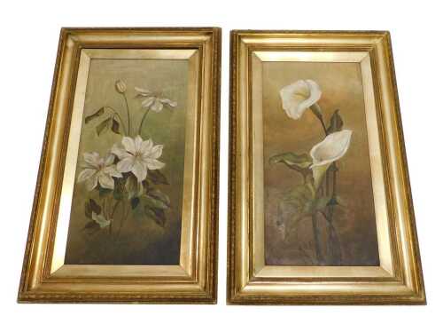 MB (19thC). Still life, lilies, and another of white flowers, oil on canvas, initialled and...