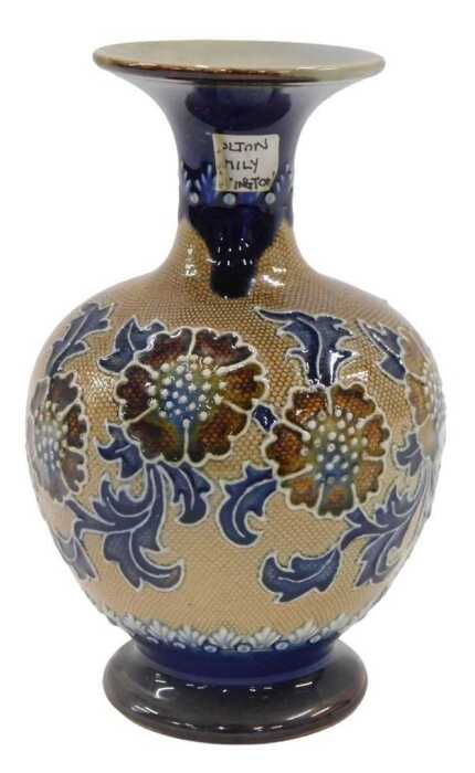 An early 20thC Doulton Slater patent stoneware vase, with compressed trumpet stem, bulbous body...
