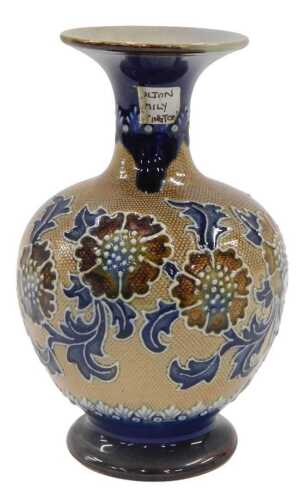 An early 20thC Doulton Slater patent stoneware vase, with compressed trumpet stem, bulbous body...